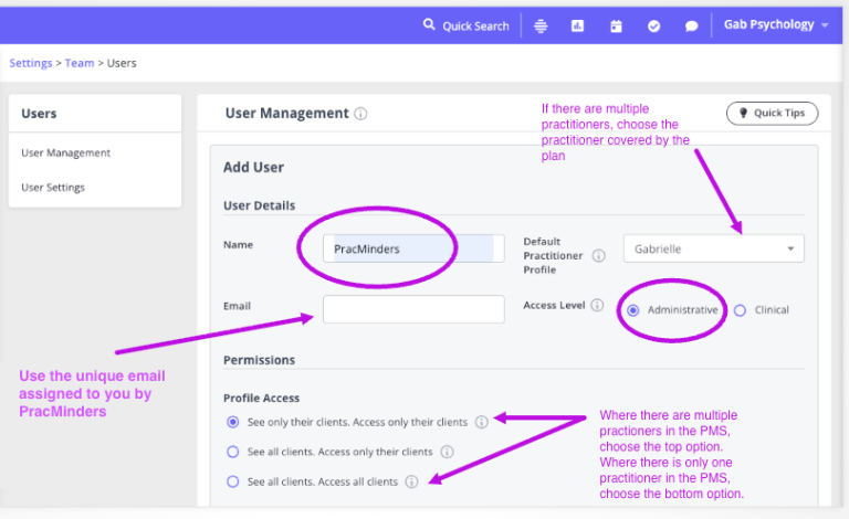 Inviter PracMinders to Zanda as a user.